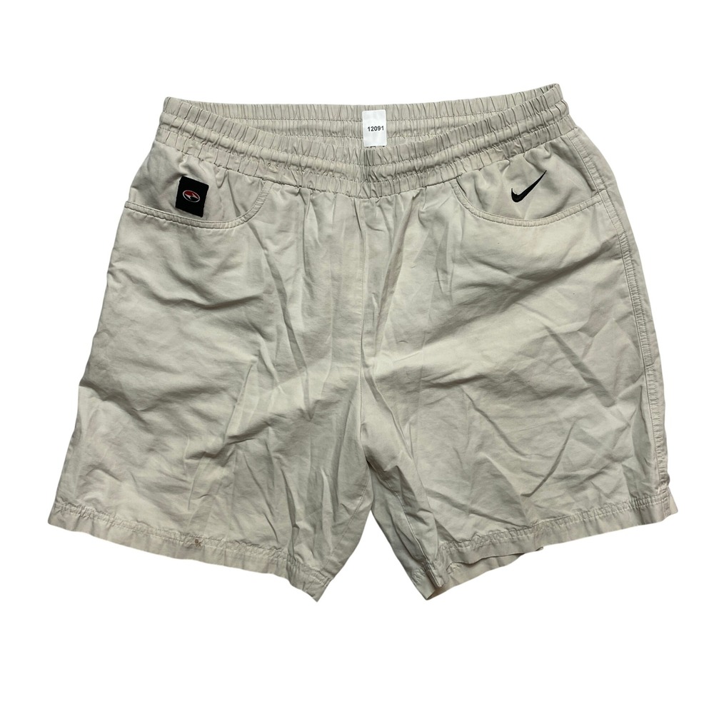Nike Shorts Mens XL Tan Athletic Elastic Waist Embroidered Swoosh Logo